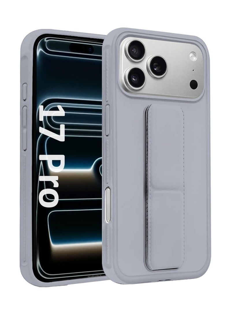 Case for iPhone 17 Pro Back Stand Case Magnetic Grip Car Holder Soft Silicone Kickstand Cover Wrist Strap Full protection Anti-Fingerprint Case for iPhone 17 Pro Gray - Image 2